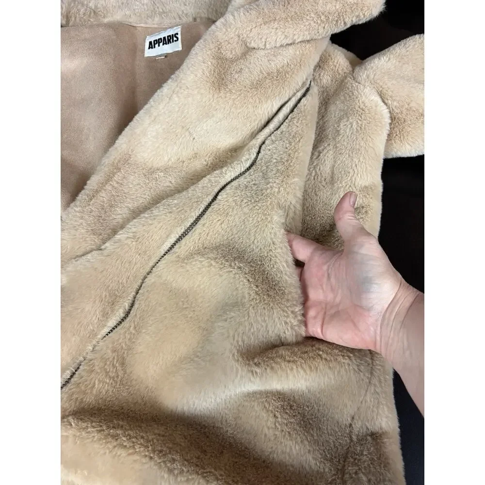 Apparis Rose Faux Fur Tan Moto Jacket Winter Coat Fall Zip Collared Teddy Bear